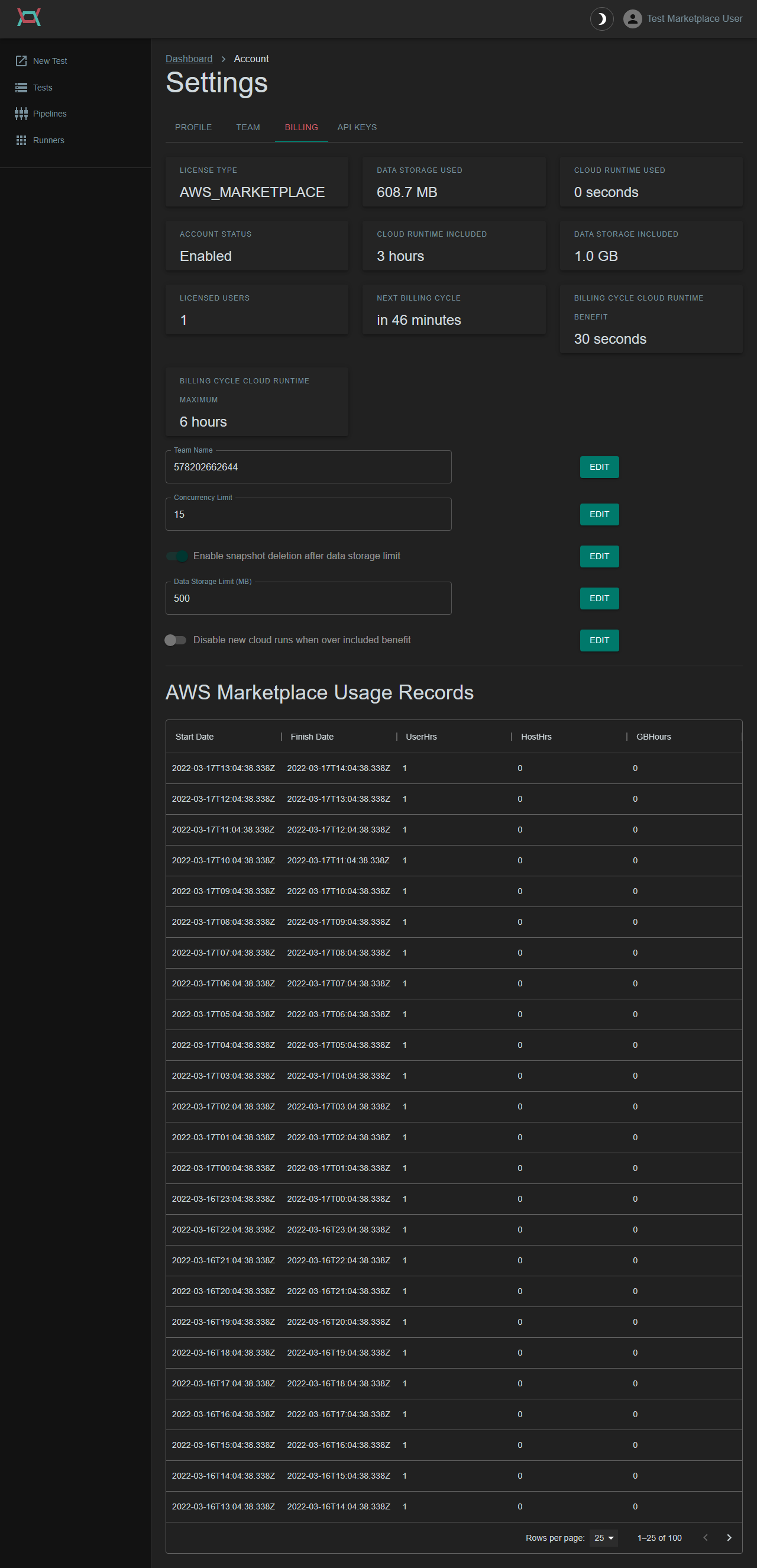 Billing Screenshot
