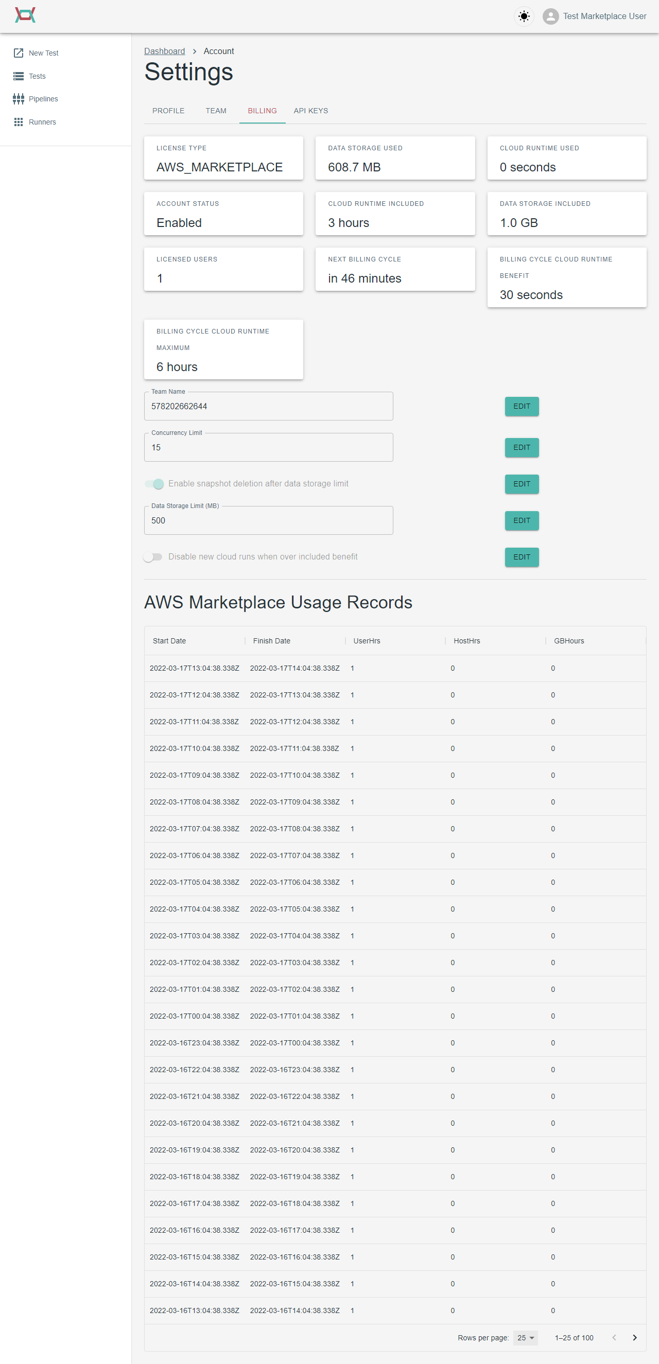Billing Screenshot