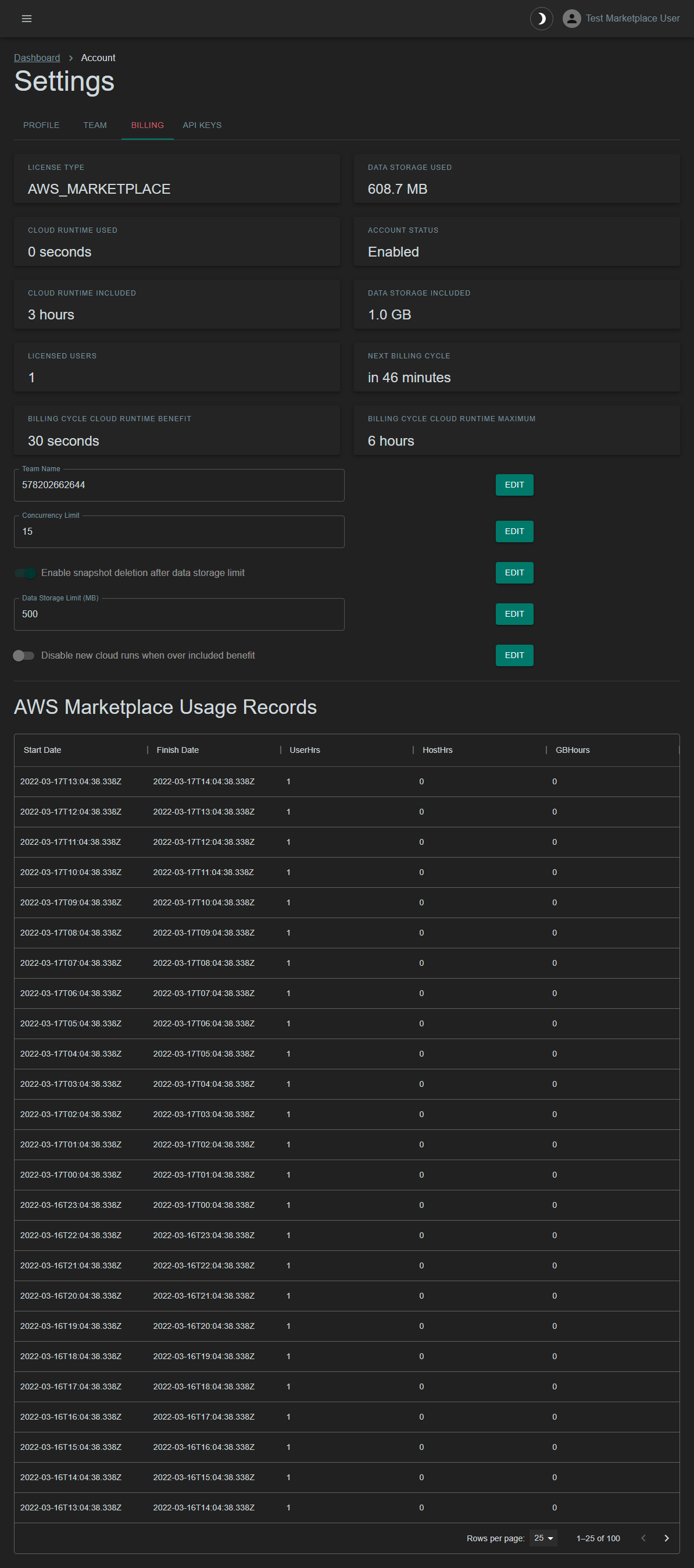 Billing Screenshot